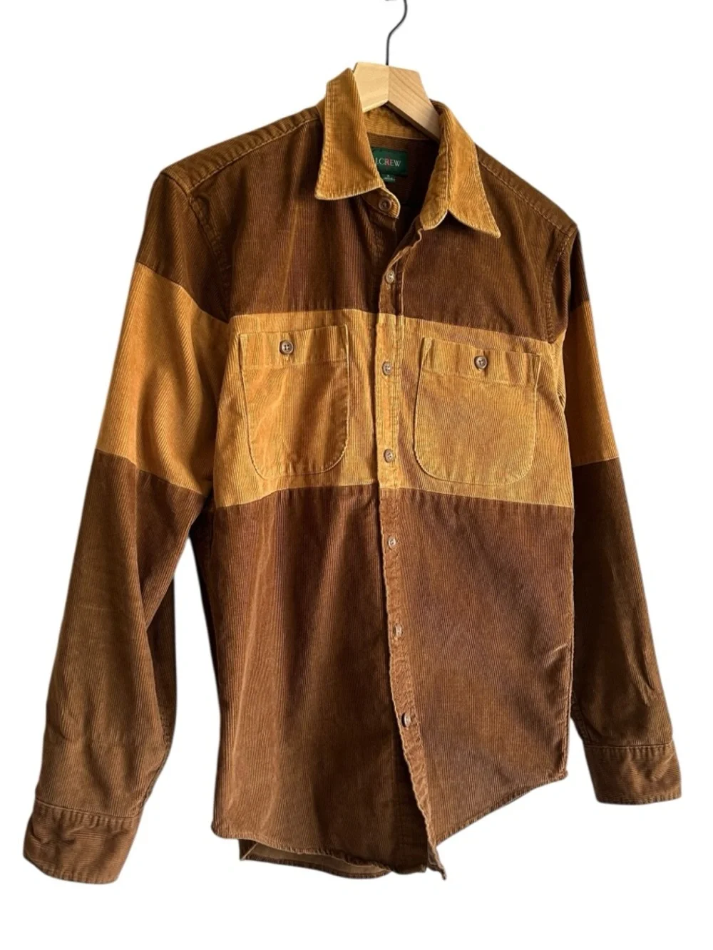 J. Crew Brown Colorblock Corduroy Button Up Shirt Mens Small